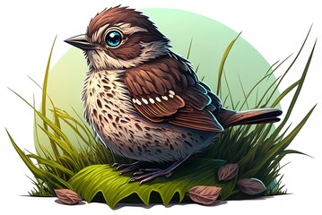 Wall Mural - Lovely little sparrow perched on the grass. Generative AI