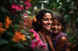 © Rodrigo - A mother and daughter smile in a garden with flowers.