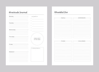  Gratitude Journal and thankful planner. Minimalist planner template set. Vector illustration.	
