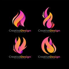 Wall Mural - Set fire logo with abstract design illustration, 3d style
