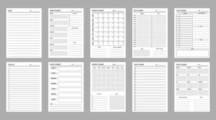 planner page templates. school or college education daily organizer checklist, time management month
