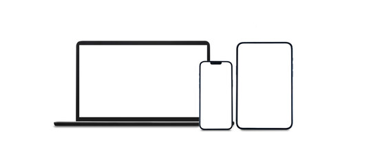 laptop, phone and tablet on a white background