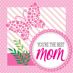 Wall Mural - happy mother's day with text and hearts in butterfly