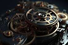 Detailed View Of A Watch Movement And Its Components. Generative AI