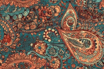 vibrant paisley pattern with a variety of hues and tones. Generative AI