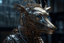 Deer Replica & Chinese Dragon Statue: Super-Detailed 3D Sculptures With Realism & Cinematic Lighting In Golden Rococo Ornament & Architectural Sky, Generative Ai