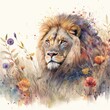 An enchanting watercolor portrait of a majestic lion Generative Ai