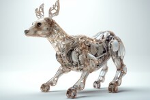 Realistic 3D Animal Sculptures: Deer, Horse, Dog, Camel & More, In Highly Detailed Robot Jellycat Style With Cinematic Lighting & White Background, Generative Ai