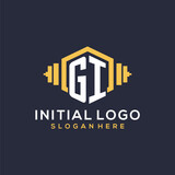 Fototapeta  - Initial GI logo design for fitness center with creative dumbbell geometric style
