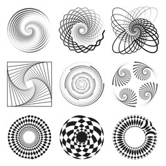 Set of black thick halftone dotted speed lines, on the White Background. Speed lines in circle form. Geometric art. Design element for template, abstract vector background.