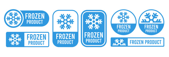 Frozen product vector food package label. Fresh frozen product, snowflake icon