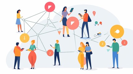 vector illustration of connecting people and communication concept, social network. stock illustrati