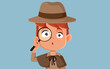 Little Boy Wearing a Private Detective Costumer Vector Cartoon Character. Happy cheerful kid playing dress up in detective outfit on Halloween  
