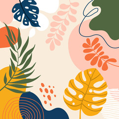 Wall Mural - banner frame background .Colorful poster background vector illustration.Exotic plants, branches,art print for beauty, fashion and natural products,wellness, wedding and event.