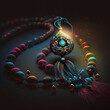 Tasbih, prayer beads, chaplet glowing in the dark. Vector illustration. Generative AI