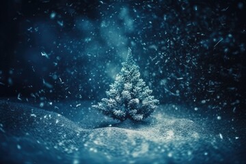 Canvas Print - charming miniature Christmas tree surrounded by snow. Generative AI