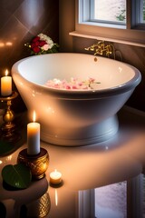 Graphic representation of Experience Romance with a Candlelit Bath. Generative AI. 
