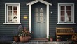© Csaba - Scandinavian style house front door with steps and plants. Generative AI