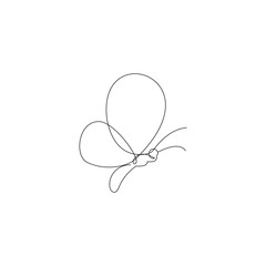 Wall Mural - Butterfly Continuous Line Drawing. Cute Butterfly One Line Abstract Illustration. Minimalist Contour Drawing. Vector