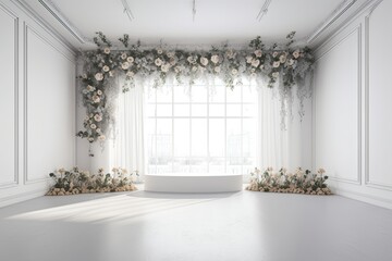 wedding backdrop aesthetic flower decoration indoor studio background AI Generated