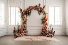 Wedding Backdrop Aesthetic Flower Decoration Indoor Studio Background AI Generated