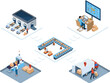 3D isometric automated warehouse robots and Smart warehouse technology Concept with Warehouse Automation System and Robot Transportation operation service. Transparent PNG illustration