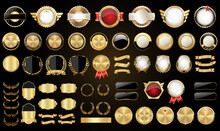 Mega Collection Retro Vintage Golden Badges Labels Ribbons And Shields