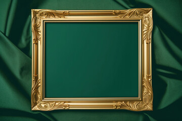 Wall Mural - Golden frame on green background. Created with Generative AI Technology