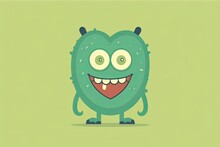 A Small, Green Monster With One Eye And A Big Heart, In A Whimsical Vector Style. Generative AI