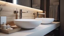 White Shiny Material Lavatory With Vintage Faucet Bathroom Interior Detail Concept, Image Ai Generate