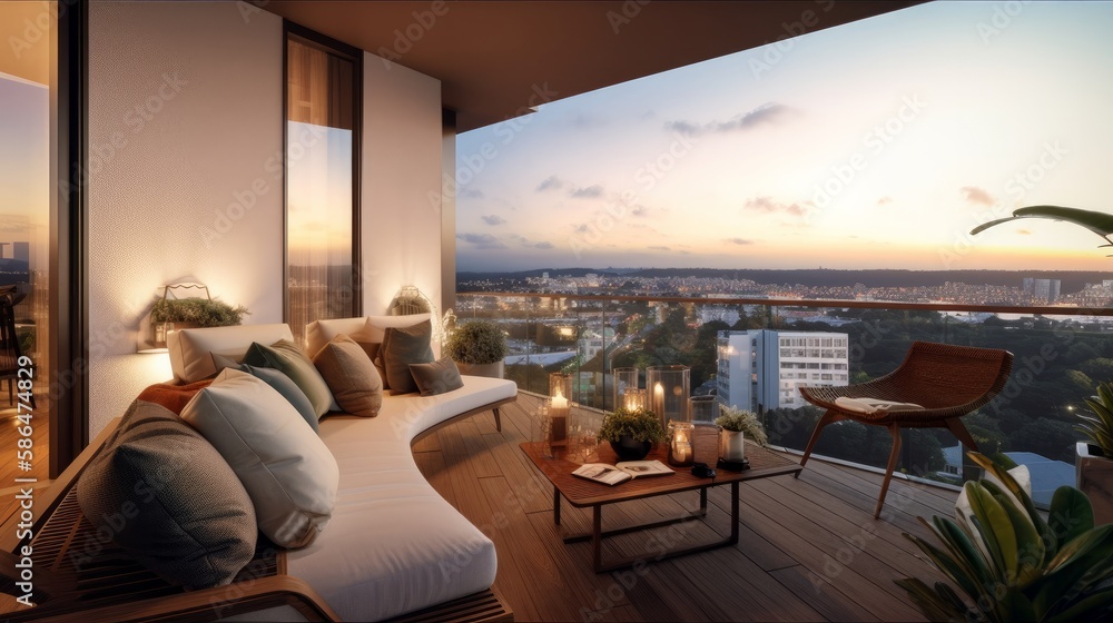 Picture of interior design concept condominium penthouse living area with wooden ...