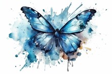 Blue Butterfly In Watercolor. Generative AI