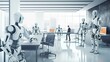 © neirfy - man an ai robot work together, man and android waiting for job interview , AI based