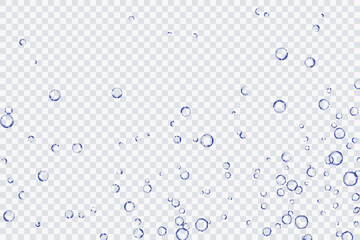 Wall Mural - Blue air bubbles, oxygen, champagne crystal clear, isolated on a transparent background of modern design. Vector illustration of EPS 10.