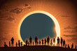 Silhouettes of People watching a total solar eclipse - Generative AI