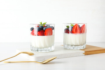 Wall Mural - Delicious and sweet dessert - Panna Cotta, composition for tasty dessert concept