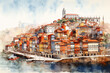 A beautiful view of Oporto detailed watercolor. created by AI
