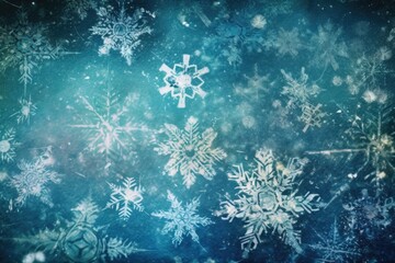 Wall Mural - blue winter wonderland with falling snowflakes. Generative AI