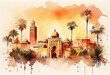 a beautiful view of marrakech detailed watercolor. created by AI