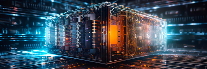 quantum computing concept, horizontal layout banner with copy space, generative ai