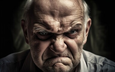 Sticker - Portrait of an angry senior man. Generative AI technology.