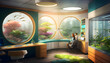 Modern utopian nature based edutopia health center wellnes interior concept, generative ai