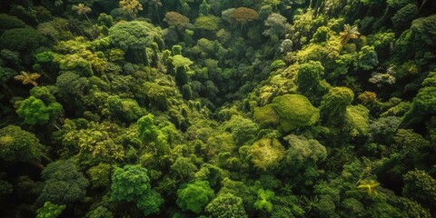 Canvas Print - Beautiful bird's-eye view of the forest.Aerial view. Panoramic shot. Generative AI