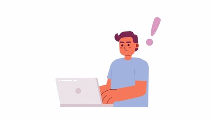 Animated male programmer job. Problem solving. Coding process. Flat character animation on white background with alpha channel transparency. Color cartoon style 4K video footage for web design