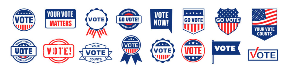 Vote sticker set. Flat style.