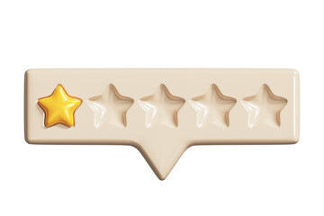 Wall Mural - Speech bubble with one golden rating star. Yellow review star on tooltip UI element, 3D render. Customer feedback or customer review concepts. PNG with transparent background and alpha channel