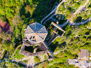 The Tower of the Kula Fort in the Historic Village of Pocitelj in Bosnia and Herzegovina, with the River Neretva