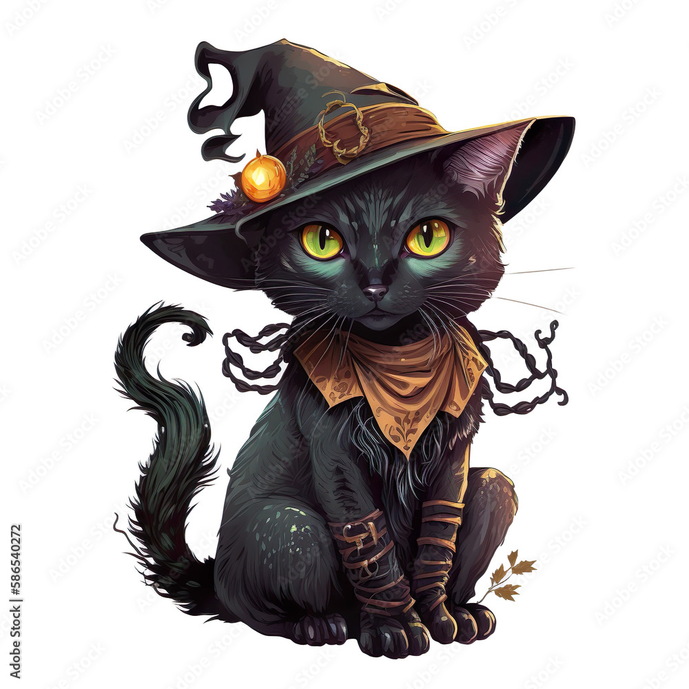 Witch's Cat Stock Illustration | Adobe Stock