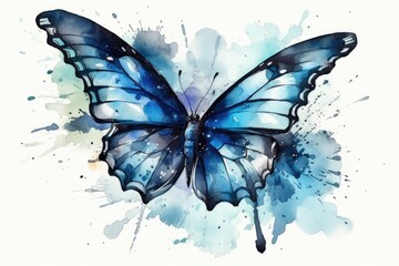 Poster - vibrant blue butterfly painted in watercolor. Generative AI