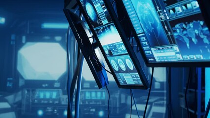 Wall Mural - futuristic spaceship control panel interface. spacecraft digital dashboard background with indicator
